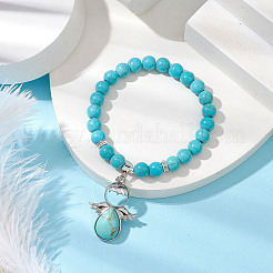 Synthetische türkisfarbene Stretch-Armbänder mit Engelanhängern&nbsp;BJEW-JB11046-03