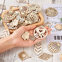 100 Stück 10 Stile ungefärbte große Anhänger aus natürlichem Holz&nbsp;WOOD-EL0001-03