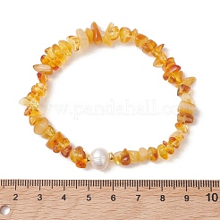 Elastische Armbänder aus natürlichem Bernstein und Süßwasserzuchtperlen für Damen&nbsp;BJEW-JB13651