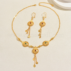 Ohrringe und Halsketten-Sets mit bunten Zirkonia-Quasten in Tropfenform aus Messing im Mikropavé-Stil für Damen&nbsp;JU2264