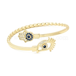 Bracelets manchettes en laiton sertis de micro-pavés de zirconiums cubiques sur le thème des yeux pour femmes&nbsp;BJEW-F526-01B-G