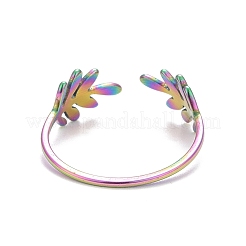 Anillo abierto de acero inoxidable 304 con chapado en oro de {18} quilates y hoja de color arcoíris para mujer&nbsp;RJEW-C025-24M