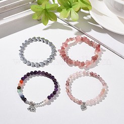 4pcs ensembles de bracelets extensibles en pierres précieuses naturelles et synthétiques&nbsp;BJEW-JB08946