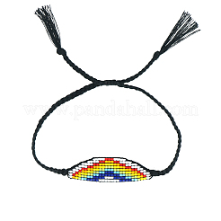 Large bande de graine de verre avec motif arc-en-ciel bracelet de lien d'amitié pour les femmes&nbsp;BJEW-P269-15