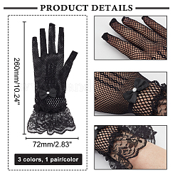 3 Paar 3-farbige Spitzenhandschuhe mit Blumenmuster&nbsp;AJEW-GA0006-17