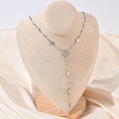 Collana a Y lunga con ciondolo a stella trasparente in micro pavé di acciaio inossidabile 304 per donna&nbsp;NJEW-C119-02P