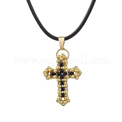Collane con ciondolo a forma di croce in vetro e perline&nbsp;NJEW-MZ00093-01