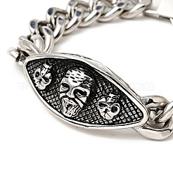 Bracciale a maglie romboidali con teschio in acciaio inossidabile 304 anti-ossidazione con catene a maglie per uomo e donna&nbsp;BJEW-E009-23P