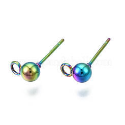 Orecchini a bottone in acciaio inossidabile 304 color arcobaleno con placcatura a cremagliera&nbsp;LS-STAS-S119-112
