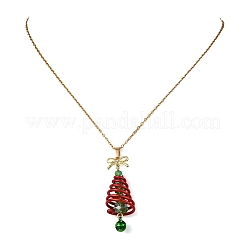 Colliers avec pendentif en forme de sapin de Noël en aluminium et verre vert&nbsp;NJEW-JN05425