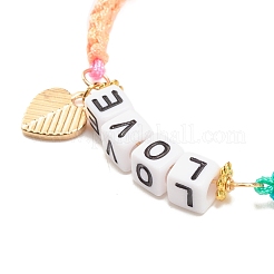 Braccialetto di perline intrecciate word love con ciondolo a forma di cuore smaltato in lega&nbsp;BJEW-JB07835