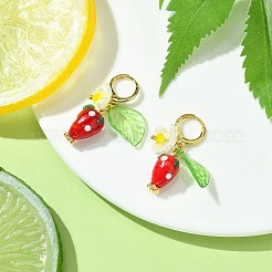 Fragola a lume con orecchino a leva pendente con fiore di perle di plastica&nbsp;EJEW-TA00130