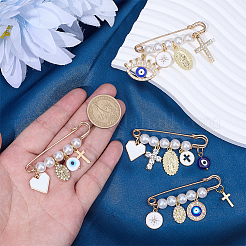 4 stücke 4 arten legierung strass mit emaille bösen blick kreuz herz jungfrau maria kilt pins mit charme&nbsp;JEWB-BM0001-03