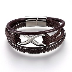 Bracelets multi-rangs avec cordon en cuir tressé&nbsp;BJEW-F349-12P-02