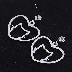 Boucles d'oreilles pendantes en acier inoxydable 201 en forme de chaton&nbsp;EJEW-T008-JN740