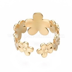 Offener Manschettenring aus 304 Edelstahl mit Blumenmuster&nbsp;RJEW-T023-44G