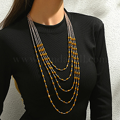 Lange mehrlagige Halsketten aus Kunststoff im Bohème-Stil mit Doppelkegelperlen für Damen im Alltag&nbsp;DF6907-3
