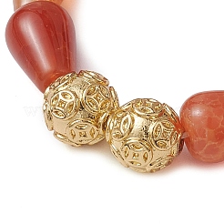 Braccialetti elasticizzati da donna con agata craquelé naturale a goccia e perline rotonde in ottone&nbsp;BJEW-JB10711