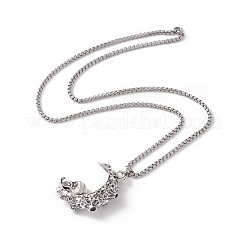 Collier pendentif en alliage croissant de lune avec tête de mort et chaînes en acier inoxydable 304&nbsp;NJEW-C007-05AS