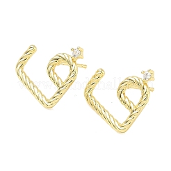 Orecchini a bottone in ottone con micro pavé di zirconi cubici trasparenti&nbsp;EJEW-G452-05G