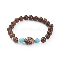 Bracelets extensibles en perles de bois unisexes&nbsp;BJEW-JB04958