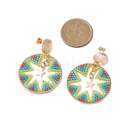 Pendientes colgantes redondos y planos con cuentas de vidrio para mujer&nbsp;EJEW-MZ00267