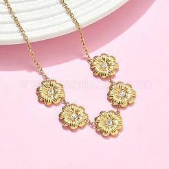 Colliers pendentifs en forme de fleur en acier inoxydable 304 sertis de micro-pavés de zirconiums cubiques pour femmes&nbsp;NJEW-F367-01A-G