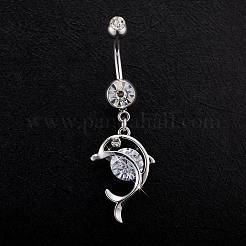 Piercing Schmuck echte platinierte Messing Strass Delphin Nabel Ring Bauchringe&nbsp;AJEW-EE0001-63