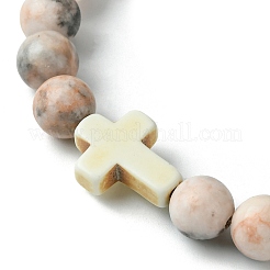 Bracelet extensible en jaspe zèbre rose naturel et perles croisées turquoise synthétiques&nbsp;BJEW-JB09791