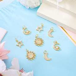 8pcs 4 styles pendentifs en laiton micro pavé de zircone cubique&nbsp;KK-TA0002-32