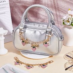 2 Stück Legierung Emaille rosa und Pflaume Erdbeere Charme Kabel Kette Tasche dekorative Ketten&nbsp;HJEW-BBC0001-30