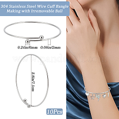 10 bracelet manchette réglable en fil d'acier inoxydable 304&nbsp;MAK-BBC0001-15