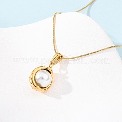 Collar con colgante de cadena de serpiente de acero inoxidable 304 y acrílico con imitación de perla y luna para mujer&nbsp;NJEW-F354-08G