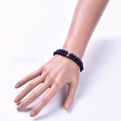 Ensembles de bracelets extensibles en perles d'agate noire naturelle (teintes) et de perles de lapis-lazuli naturelles (teintes)&nbsp;BJEW-JB04297-03