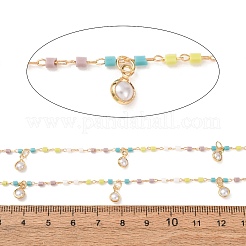 Catena di perline di ottone e vetro e perle in plastica ABS&nbsp;KK-CBA3B44-13G