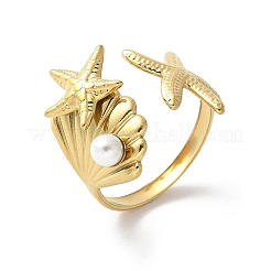 Manschettenringe aus Edelstahl 304 mit Seesternen und Muscheln&nbsp;RJEW-S621-08G