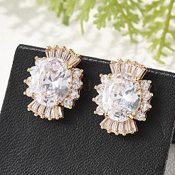 Pendientes de latón ovalado con micro pavé de circonitas cúbicas para mujer&nbsp;EJEW-G428-27G-02