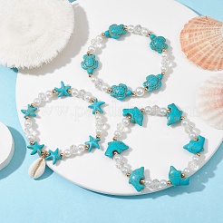 3 Stück Charm-Armband-Set aus synthetischem Türkis und natürlicher Kaurimuschel&nbsp;BJEW-JB09868