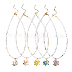Sommerliche Halskette mit Anhänger in Blumenform aus Emaille und Glasperlen für Damen&nbsp;NJEW-MZ00151
