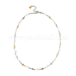 Collares con cuentas de perlas de concha y cadenas de eslabones en forma de corazón de acero inoxidable 304.&nbsp;NJEW-JN06363