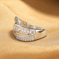 Messing Micro Pave Zirkonia Manschette offene Ringe&nbsp;WG7616C-01