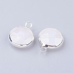 Silberfarbene flache runde Charms aus Messingglas&nbsp;GLAA-M003-A-31S