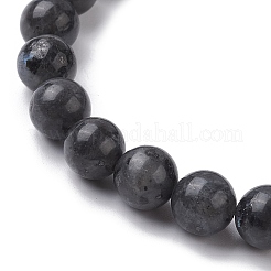 Braccialetti elasticizzati con perline rotonde di larvikite naturale&nbsp;BJEW-JB10159