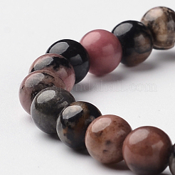 Natürliche rhodonite runde Perle Stretch-Armbänder&nbsp;BJEW-L594-D02
