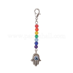 Mano di hamsa in lega con decorazione pendente con perline rotonde in Malesia tinta naturale&nbsp;HJEW-JM00941
