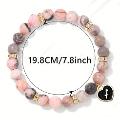 12 costellazioni braccialetti con ciondolo a forma di cuore in perline rotonde di diaspro zebra naturale con smalto&nbsp;WGB6967-11