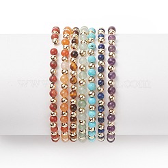 7 Uds 7 pulseras elásticas de piedras mixtas naturales y sintéticas con cuentas de latón&nbsp;BJEW-JB08772