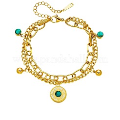 Doppellagige Armbänder aus synthetischen Türkisperlen aus Edelstahl 304&nbsp;FS-WGDB07B-01