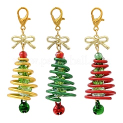 3 ciondolo decorativo in vetro e alluminio a forma di albero di Natale in 3 colori&nbsp;HJEW-JM04028