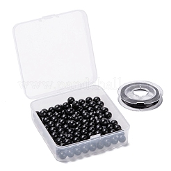 100 perlina rotonda in pietra nera naturale (vetro nero naturale) da 8 mm&nbsp;DIY-LS0002-15